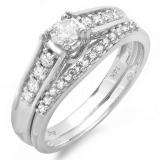 0.50 Carat (ctw) 14k White Gold Round Diamond Ladies Bridal Engagement Ring Matching Wedding Band Set