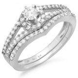 0.70 Carat (ctw) 14k White Gold Round Diamond Halo Style Ladies Bridal Engagement Ring Matching Wedding Band Set