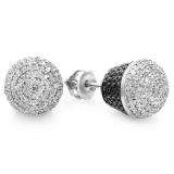 0.60 Carat (ctw) Sterling Silver Real Diamond Cupcake Shape Two Tone Mens Ladies Hip Hop Iced 10 mm Stud Earrings