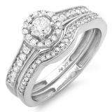 0.50 Carat (ctw) 14k White Gold Round Diamond Halo Style Ladies Bridal Engagement Ring Matching Wedding Band Set
