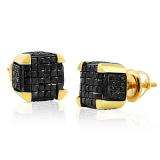 1.25 Carat (ctw) 10K Yellow Gold Black Diamond Princess Cut Dice Hip Hop Ice Cube Earrings