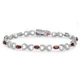 2.75 Carat (ctw) Sterling Silver Real Oval Cut Garnet & Round Cut White Diamond Ladies Infinity Tennis Bracelet