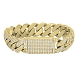 12.50 Carat (ctw) Round White Diamond Men's Curb Chain Bracelet 14K Yellow Gold