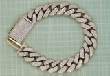 12.50 Carat (ctw) Round White Diamond Men's Curb Chain Bracelet 14K Yellow Gold