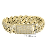 12.50 Carat (ctw) Round White Diamond Men's Curb Chain Bracelet 14K Yellow Gold