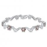 7.61 Carat (ctw) 18K White Gold Round & Baguette White & Champagne Diamond Ladies Tennis Bracelet