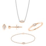 4x2mm Each Marquise White Diamond Solitaire Bezel Style Pushback Earrings Pendant Ring & Bracelet Combo Set for Her (0.50 ctw Color I-J Clarity I1-I2) in 18K Rose Gold