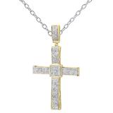 1.00 Carat (ctw) Round White Diamond Filled Dangling Bale Square Centre Religious Cross Hip Hop Men's Pendant with 24 Inch Silver Chain | 14K Yellow Gold