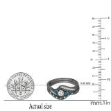 0.60 Carat (Ctw) Round White & Blue Diamond Ladies Swirl Style Bridal 3 Stone Engagement Ring With Matching Band Set Black Plated 14K White Gold