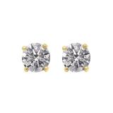 0.25 Carat (ctw) 14K Yellow Gold Round Lab Grown White Diamond Ladies Stud Earrings 1/4 CT