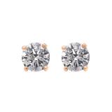 0.25 Carat (ctw) 18K Rose Gold Round Lab Grown White Diamond Ladies Stud Earrings 1/4 CT