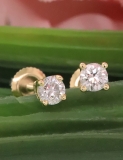 0.50 Carat (ctw) 10K Yellow Gold Round Lab Grown White Diamond Ladies Stud Earrings 1/2 CT