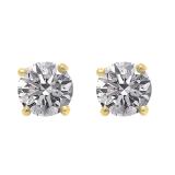 0.75 Carat (ctw) 10K Yellow Gold Round Lab Grown White Diamond Ladies Stud Earrings 3/4 CT