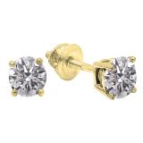 0.75 Carat (ctw) 10K Yellow Gold Round Lab Grown White Diamond Ladies Stud Earrings 3/4 CT