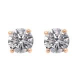 0.75 Carat (ctw) 18K Rose Gold Round Lab Grown White Diamond Ladies Stud Earrings 3/4 CT