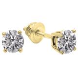 IGI CERTIFIED 1.00 Carat (ctw) 10K Yellow Gold Round Lab Grown Diamond Ladies Stud Earrings 1 CT