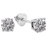 1.00 Carat (ctw) 18K White Gold Round Lab Grown White Diamond Ladies Stud Earrings 1 CT