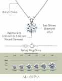 0.50 Ctw Round Solitaire Lab Grown Diamond 4 Prong Pendant with 18 inch Gold Chain, 10K White Gold