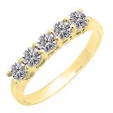 0.85 Carat (ctw) 10K Yellow Gold Round Lab Grown Diamond 5 Stone Ladies Wedding Band Ring