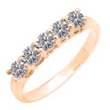 0.85 Carat (ctw) 14K Rose Gold Round Lab Grown Diamond 5 Stone Ladies Wedding Band Ring
