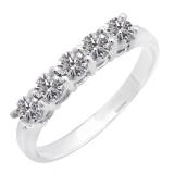 0.85 Carat (ctw) 18K White Gold Round Lab Grown Diamond 5 Stone Ladies Wedding Band Ring
