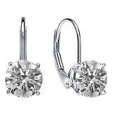 1.00 Carat (ctw) 18K White Gold Round Lab Grown White Diamond Ladies Dangling Drop Earrings 1 CT