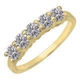 1.00 Carat (ctw) 10K Yellow Gold Round Lab Grown Diamond Ladies 5 Stone Wedding Band Ring 1 CT