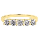 1.00 Carat (ctw) 10K Yellow Gold Round Lab Grown Diamond Ladies 5 Stone Wedding Band Ring 1 CT