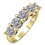 2.00 Carat (ctw) 10K Yellow Gold Round Lab Grown White Diamond Ladies 5 Stone Wedding Ring 2 CT