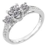 0.98 Carat (ctw) 10K White Gold Round Lab Grown Diamond 3 Stone Ladies Engagement Ring 1 CT