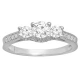 0.98 Carat (ctw) 10K White Gold Round Lab Grown Diamond 3 Stone Ladies Engagement Ring 1 CT