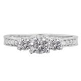 0.98 Carat (ctw) 10K White Gold Round Lab Grown Diamond 3 Stone Ladies Engagement Ring 1 CT