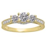 0.98 Carat (ctw) 18K Yellow Gold Round Lab Grown Diamond 3 Stone Ladies Engagement Ring 1 CT