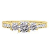 0.98 Carat (ctw) 18K Yellow Gold Round Lab Grown Diamond 3 Stone Ladies Engagement Ring 1 CT