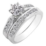 1.00 Carat (ctw) 10K White Gold Round Diamond Ladies Engagement Band Ring Set 1 CT