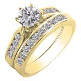 1.00 Carat (ctw) 14K Yellow Gold Round Diamond Ladies Engagement Band Ring Set 1 CT