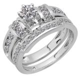 1.80 Carat (ctw) 18K White Gold Round Lab Grown Diamond Ladies Bridal Engagement Ring Set
