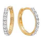 0.22 Carat (ctw) 14K Yellow Gold Round Lab Grown White Diamond Ladies Huggies Hoop Earrings 1/4 CT