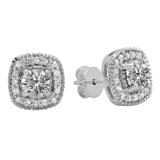 0.75 Carat (ctw) Sterling Silver Round Lab Grown White Diamond Ladies Halo Stud Earrings 3/4 CT