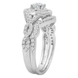 1.00 Carat (ctw) 14K White Gold Round Lab Grown White Diamond Ladies Halo Engagement Ring Set 1 CT