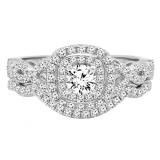 1.00 Carat (ctw) 14K White Gold Round Lab Grown White Diamond Ladies Halo Engagement Ring Set 1 CT
