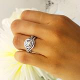 1.00 Carat (ctw) 14K White Gold Round Lab Grown White Diamond Ladies Halo Engagement Ring Set 1 CT