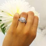 1.00 Carat (ctw) 14K White Gold Round Lab Grown White Diamond Ladies Halo Engagement Ring Set 1 CT