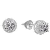1.65 Carat (ctw) Sterling Silver Round Lab Grown White Diamond Ladies Halo Fashion Stud Earrings