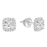 0.85 Carat (ctw) 10K White Gold Cushion & Round Lab Grown Diamond Ladies Halo Stud Earrings