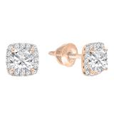 0.85 Carat (ctw) 18K Rose Gold Cushion & Round Lab Grown Diamond Ladies Halo Stud Earrings