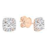0.85 Carat (ctw) 18K Rose Gold Cushion & Round Lab Grown Diamond Ladies Halo Stud Earrings