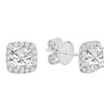 0.85 Carat (ctw) 18K White Gold Cushion & Round Lab Grown Diamond Ladies Halo Stud Earrings