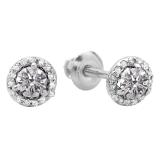 0.50 Carat (ctw) 14K White Gold Round Lab Grown White Diamond Ladies Halo Stud Earrings 1/2 CT