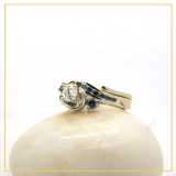 0.95 Carat (ctw) 10K Yellow Gold Round Blue & Lab Grown White Diamond Ladies Ring Set 1 CT